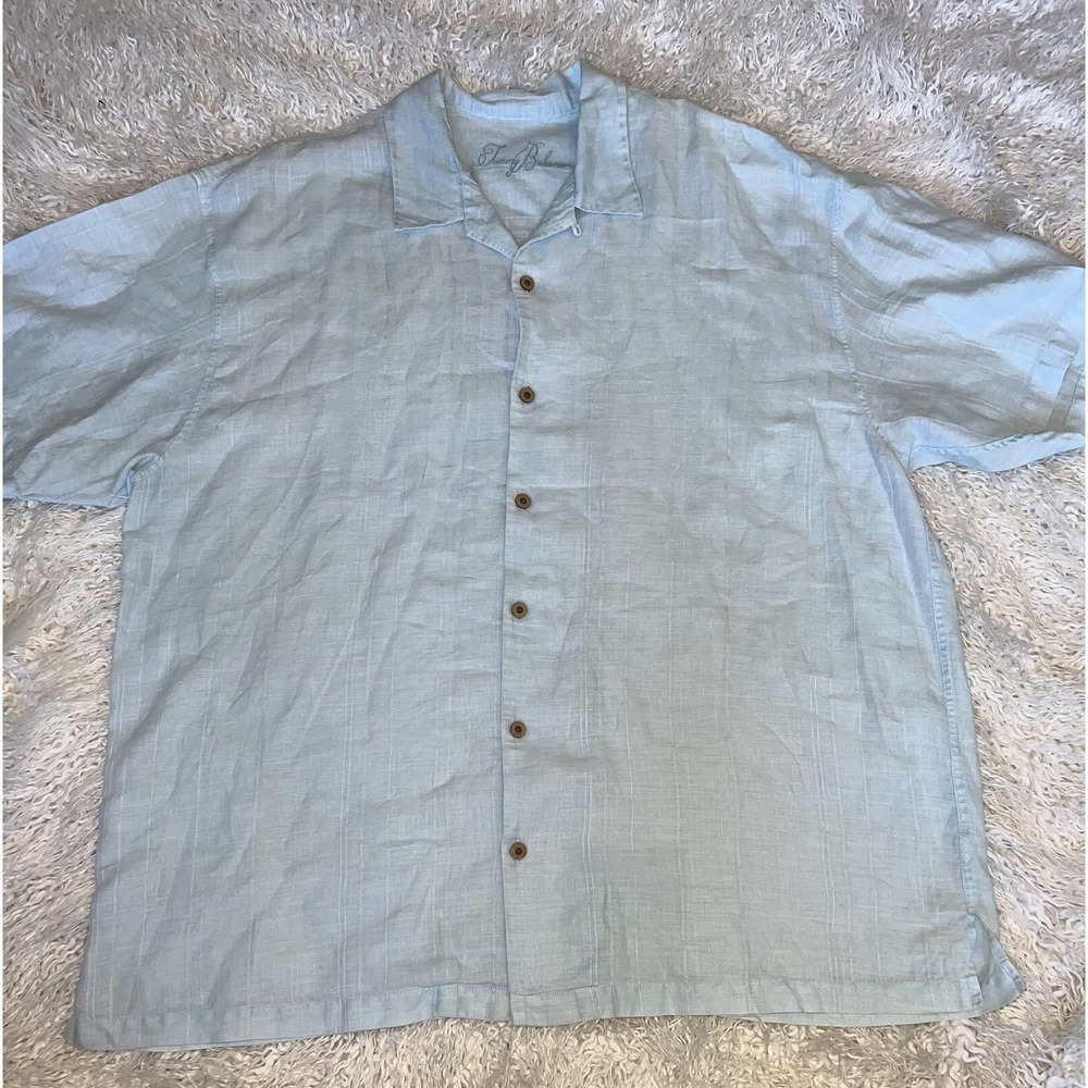 Tommy Bahama Button Down Shirt Short Sleeve Light Blue 100% Linen Men's Size XXL